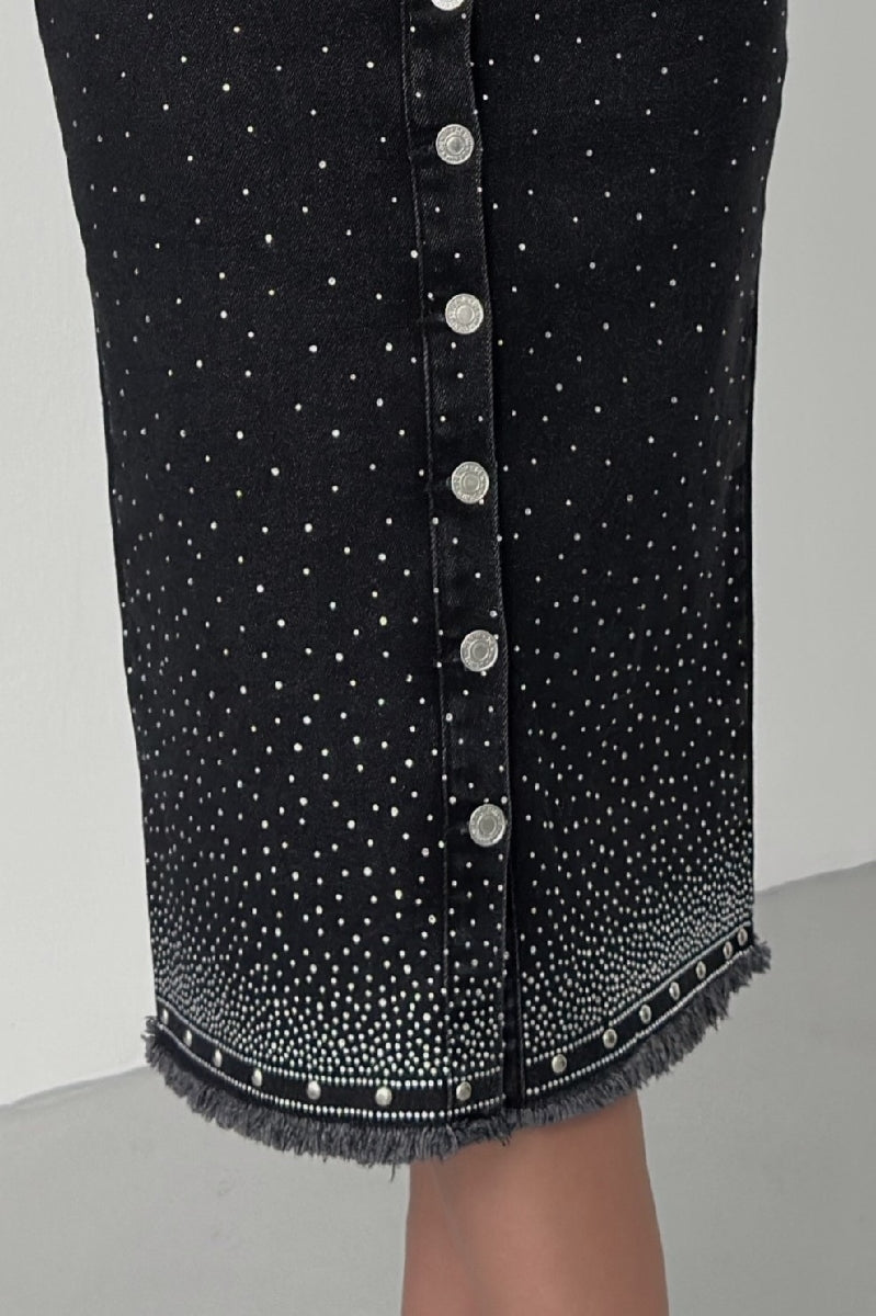 Taşlı Orta Boy Kot Etek