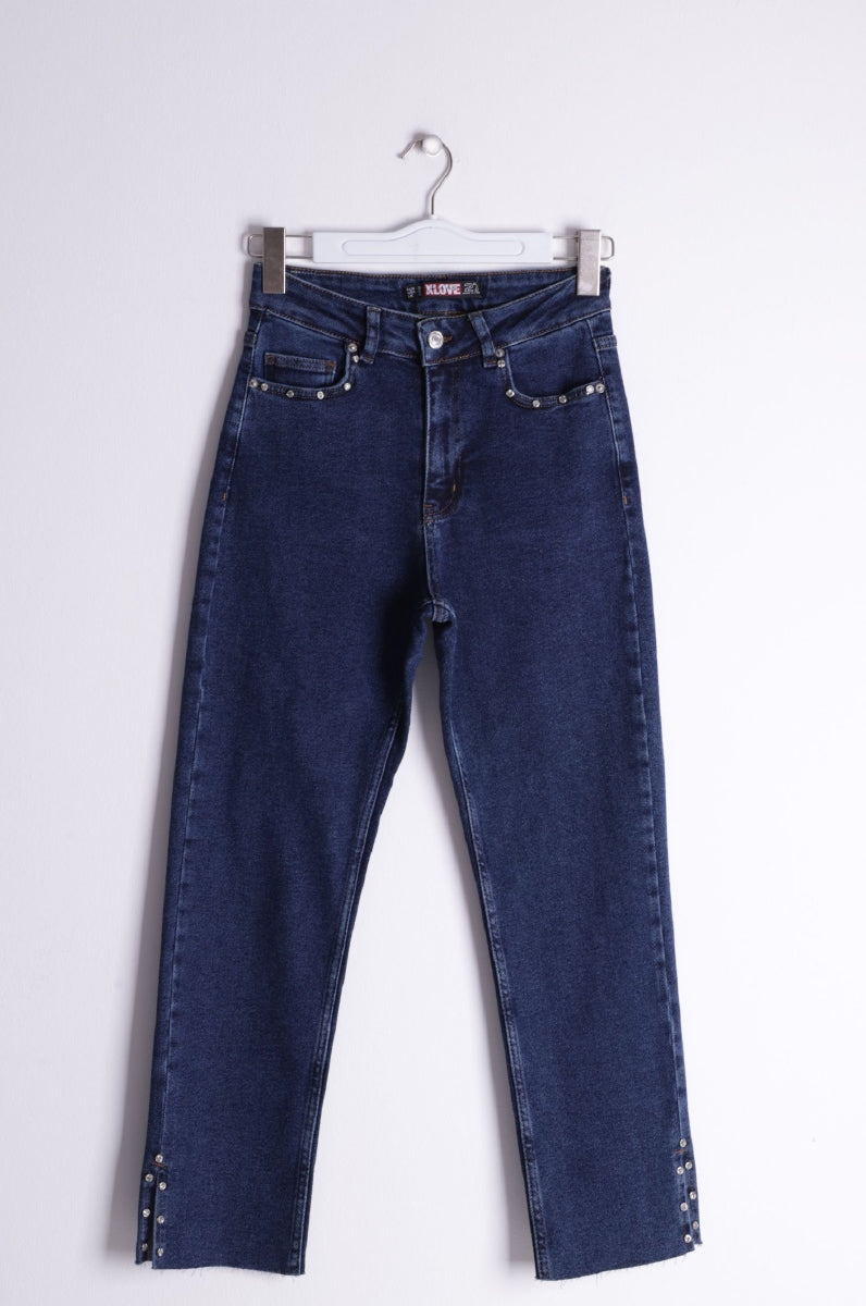 Yanı Yırtmaçlı Flare Paça Mom Kot Pantolon