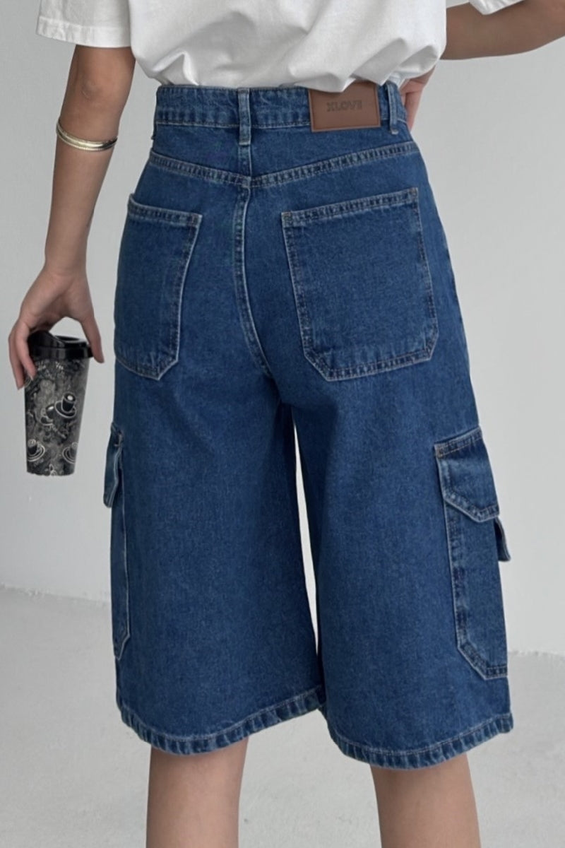 Cep Detaylı Orta Boy Kot Şort