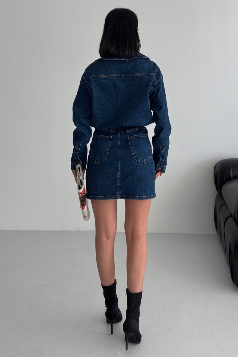 Düğmeli Mini Kot Elbise