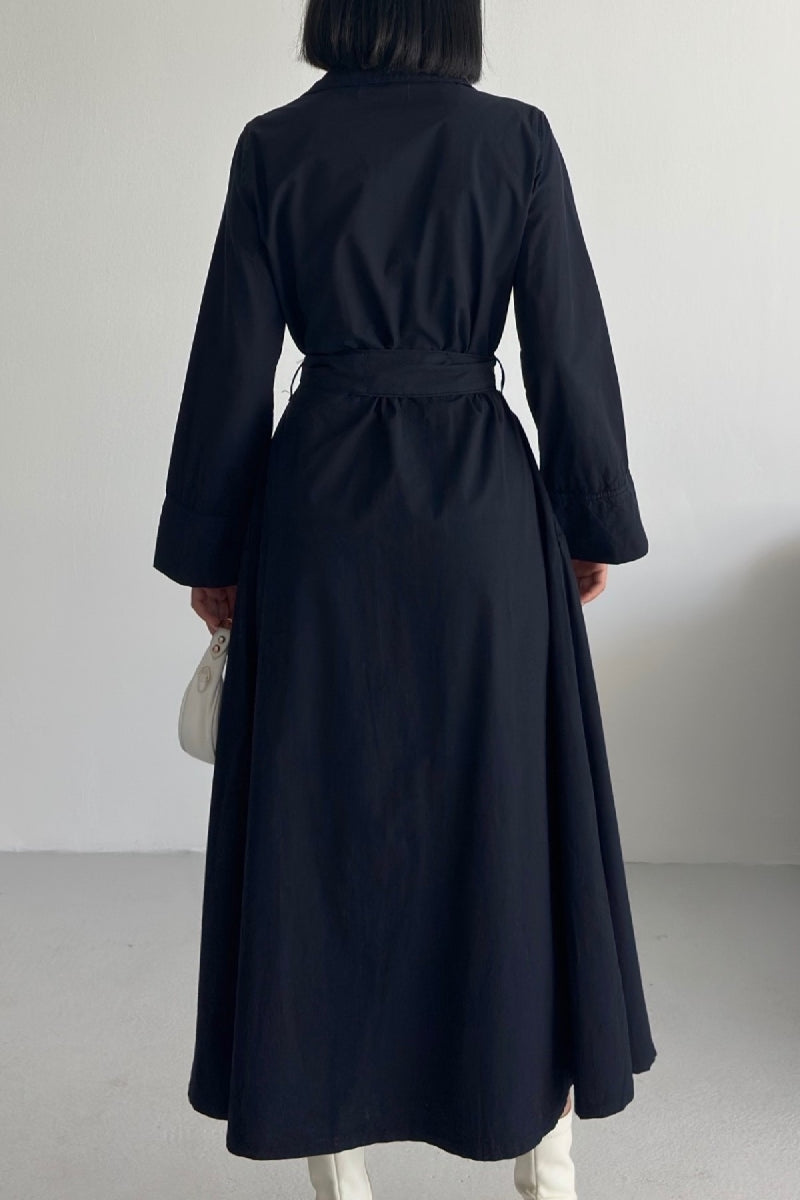 Düğmeli Uzun Boy Kot Elbise