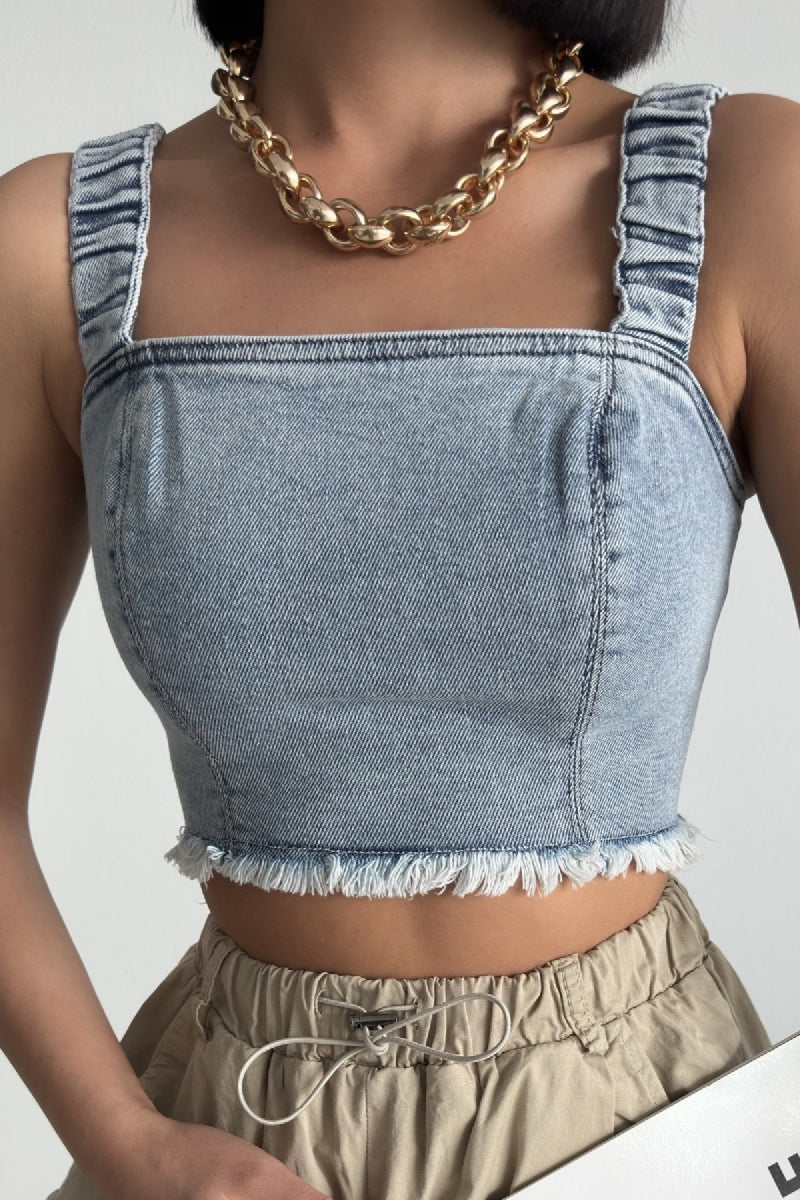 Askılı Fermuarlı Kot Büstiyer