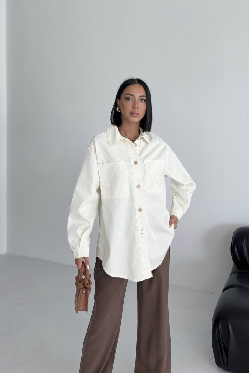 Düğmeli Oversize Kot Gömlek