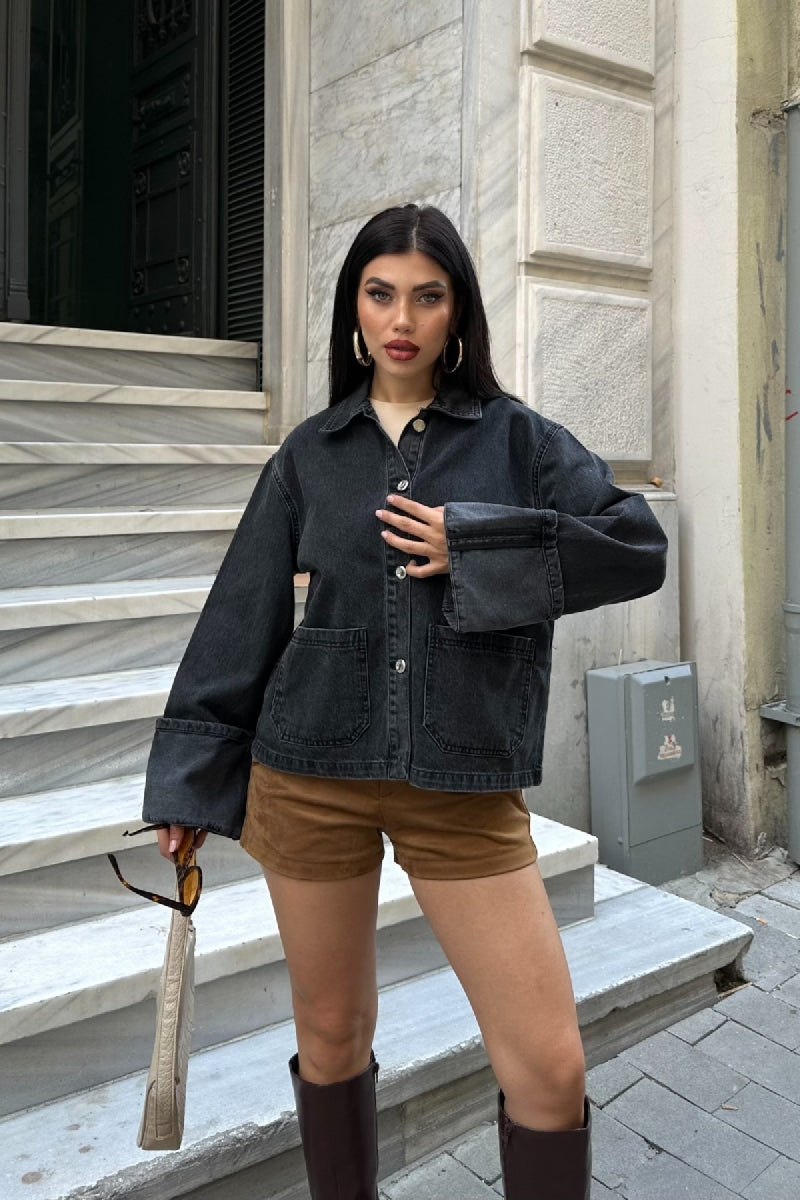 Kolu Katlama Detaylı Kot Ceket