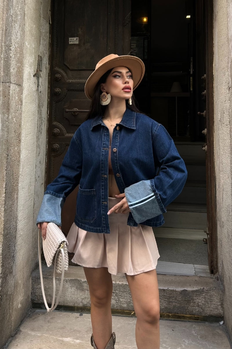 Kolu Katlama Detaylı Kot Ceket