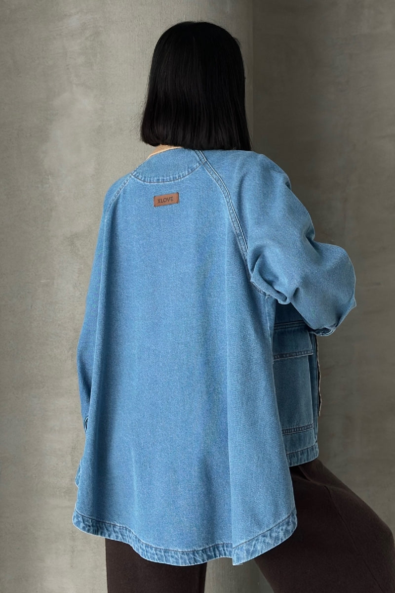 Yakası Kadife Arkası Uzun Kot Ceket