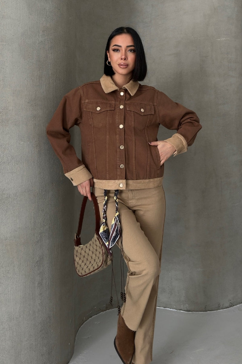 Kadife Detaylı Klasik Kot Ceket