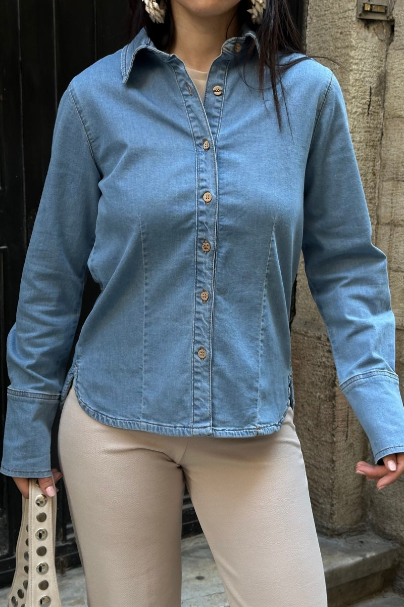 Kol Manşet Detaylı Kot Gömlek