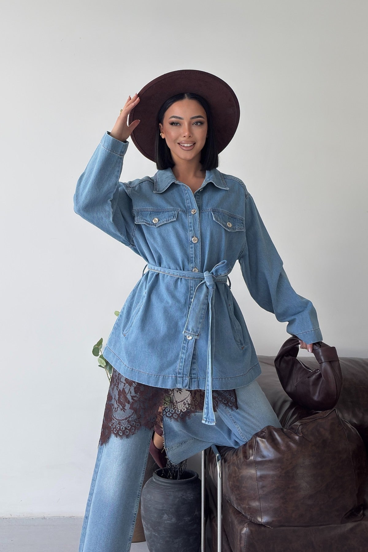Kuşaklı Oversize Gömlek 6250
