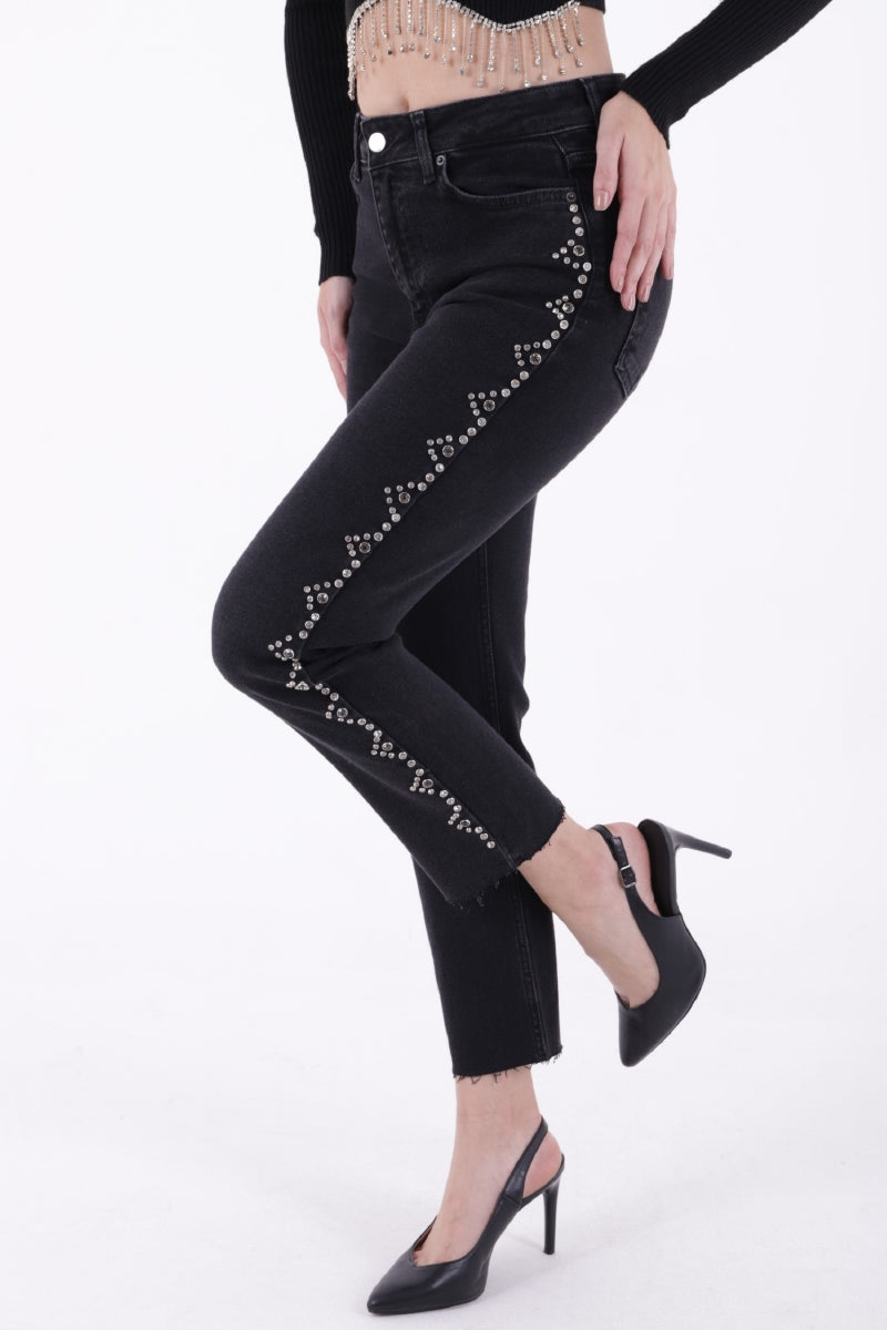 Yanları Droplı Mom Fit Kot Pantolon 7039