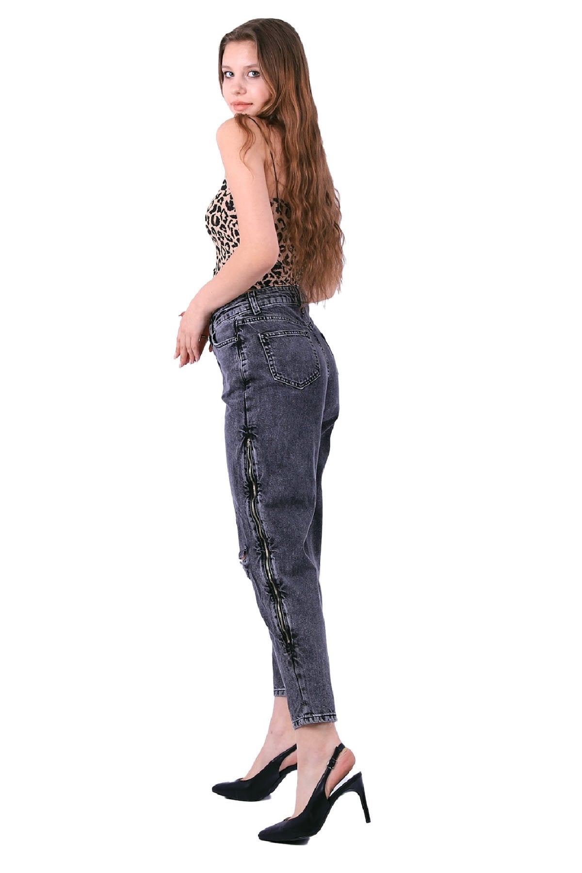Yanı Fermuarlı Mom Kot Pantolon 717