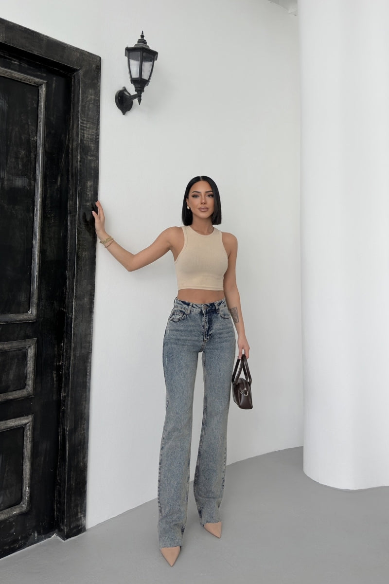 Kesik Paça Straight Fit Kot Pantolon 7070