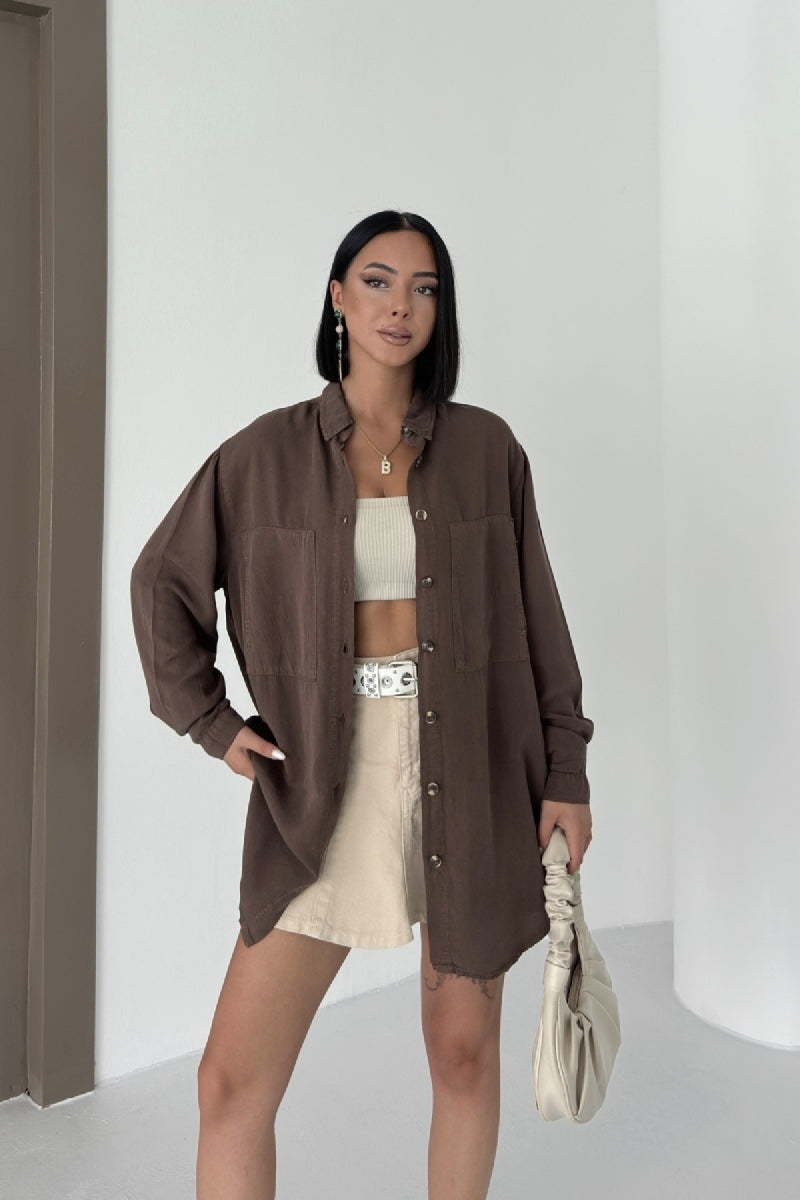 Uzun Tunik Keten Gömlek HS611