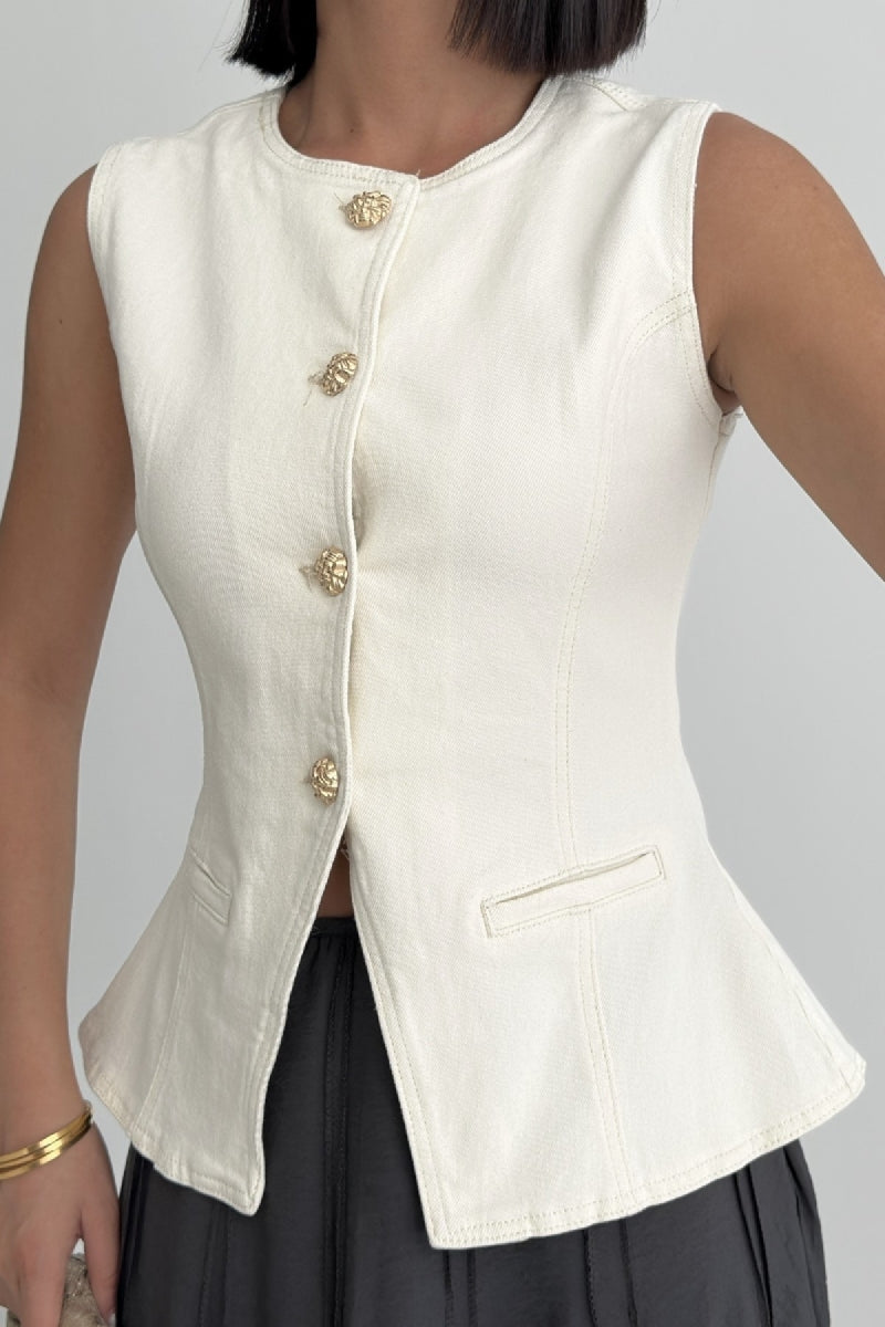 Belden Oturtmalı Düğmeli Kot Yelek 6086