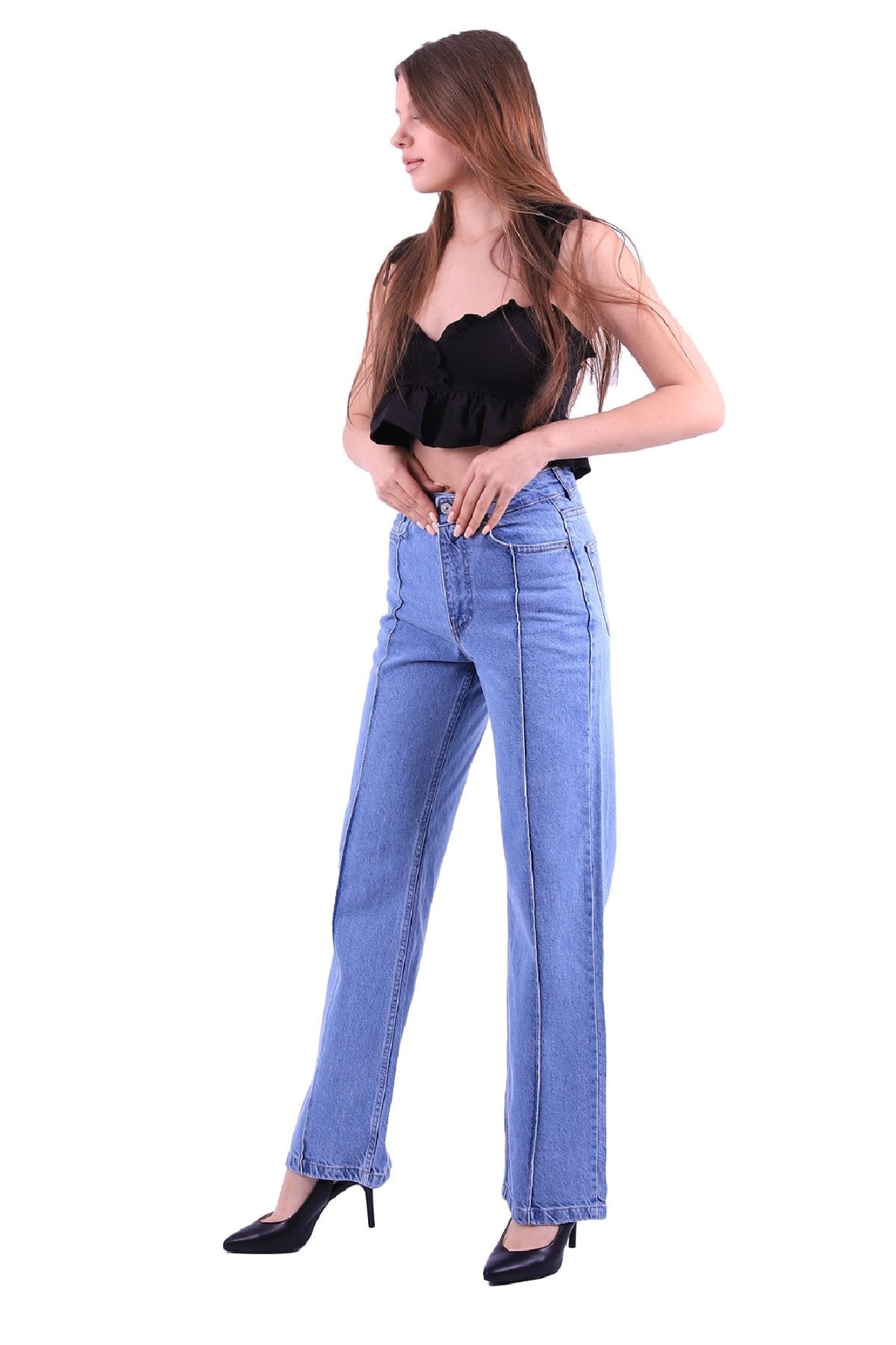 Önü Çımalı Bol Paça Relax Kot Pantolon 1736