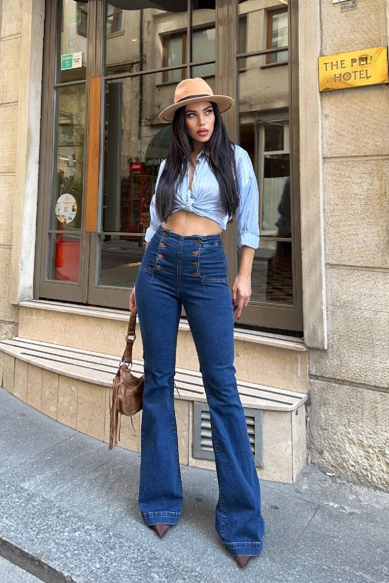 Çok Düğmeli İspanyol Kot Pantolon 7094