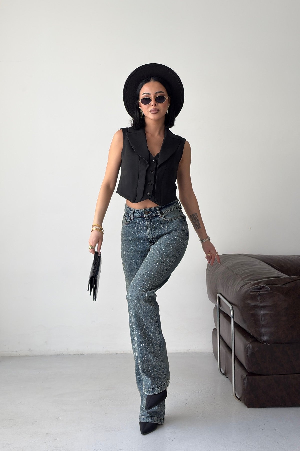 Taşlı Boru Paça Relax Kot Pantolon 7209