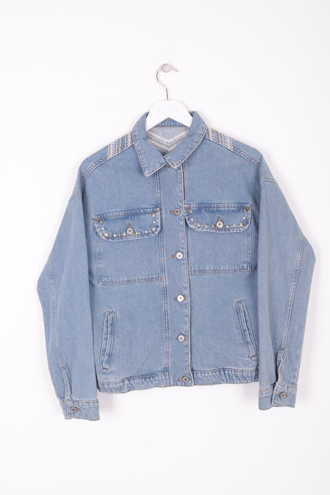 Sırtı Nakışlı Kot Ceket 634