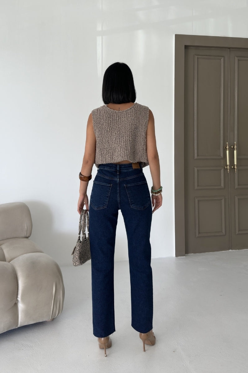 Taşlı Mom Fit Kot Pantolon