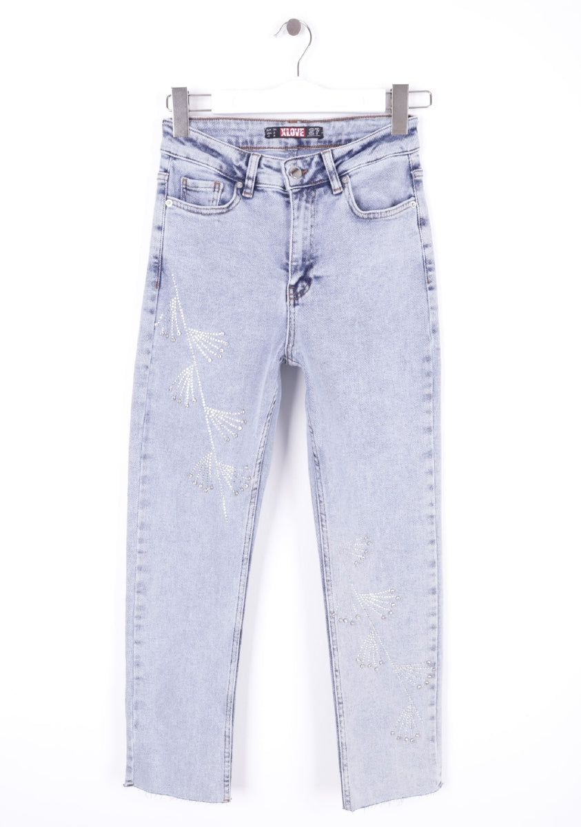 Çapraz Taşlı Mom Fit Kot Pantolon