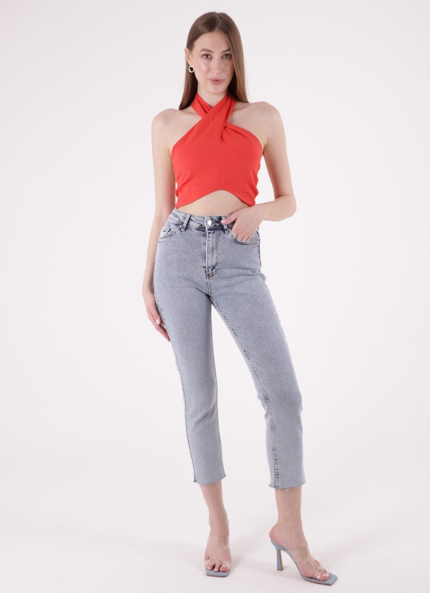 Dikişsiz Paça Mom Fit Kot Pantolon