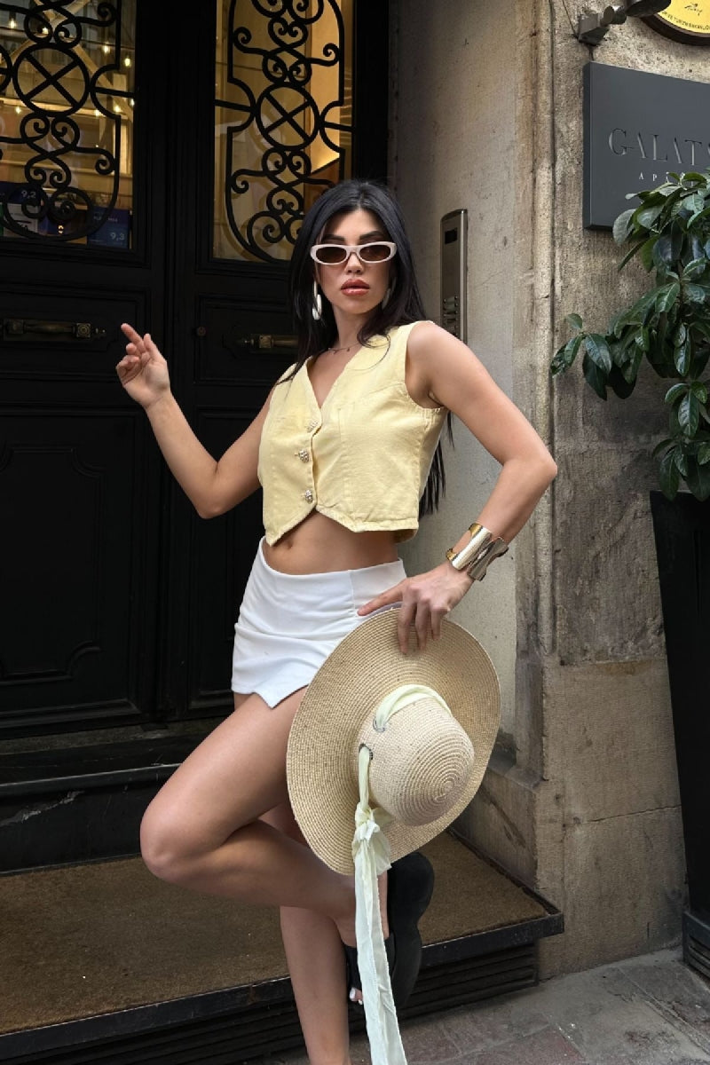 Düğmeli Keten Yelek