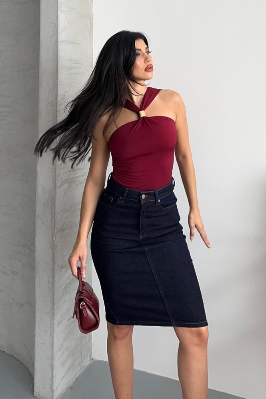 Mid Length Denim Skirt