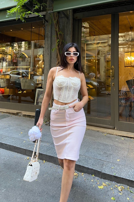 Mid Length Denim Skirt