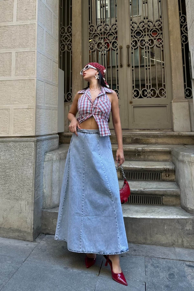 Beli Lastikli Volanlı Uzun Etek