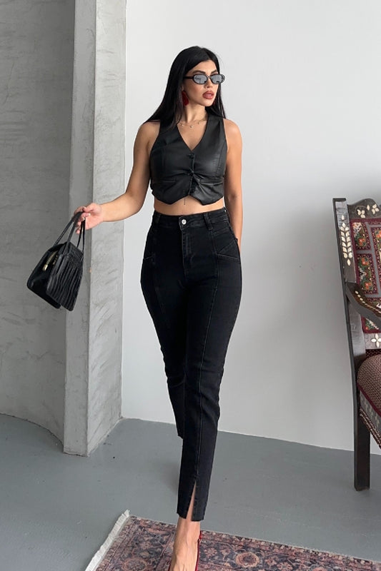 Split Front Slit Seamless Leg Trousers