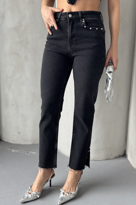 Side Slit Flare Leg Mom Jeans