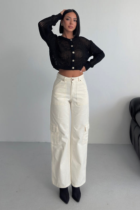 بنطال جينز واسع الساق بجيوب