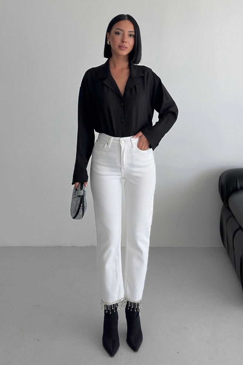 Paçasılı Dikişsiz Paça Mom Kot Pantolon