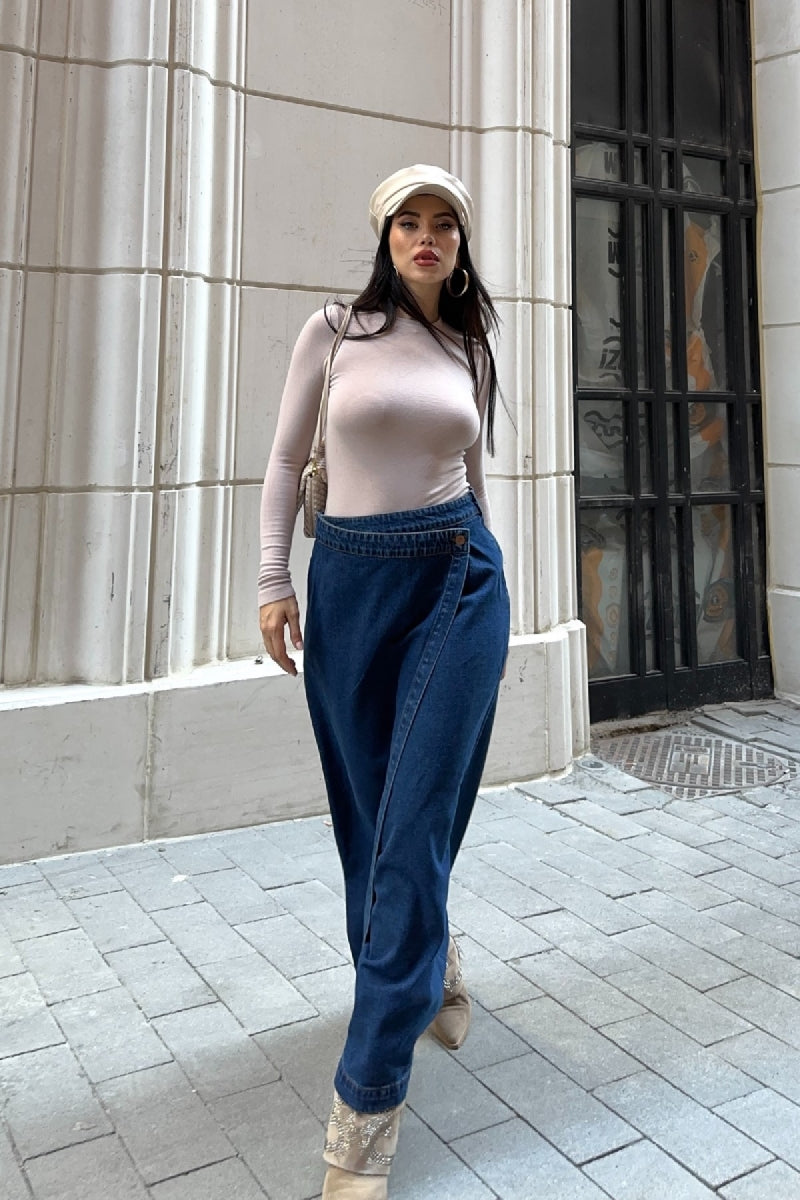 Kapaklı Uzun Boy Kot Etek