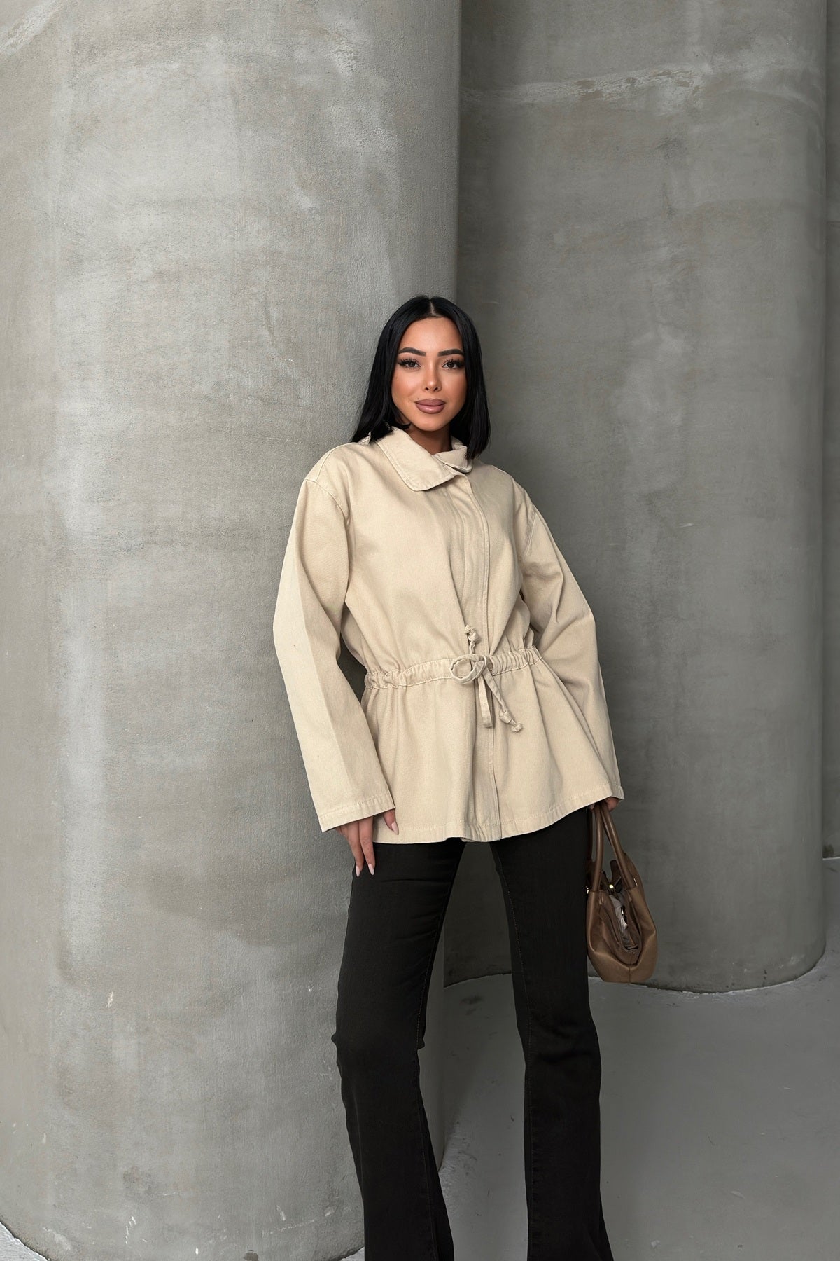Bel Büzgü Detaylı Kot Ceket 6145