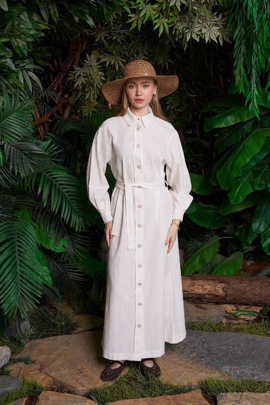 Uzun Keten Elbise HS303