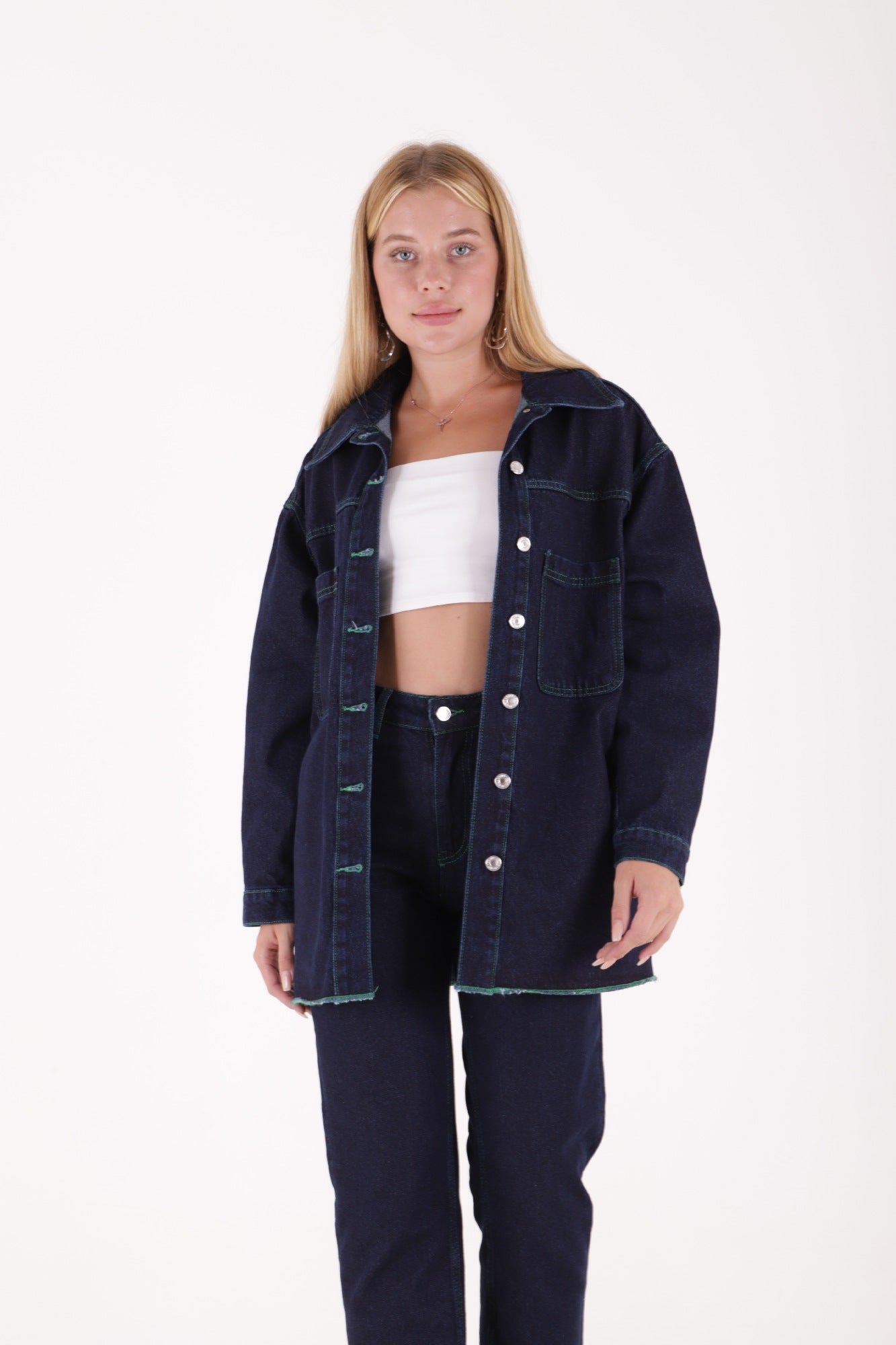 Yeşil İpli Kot Ceket 6021