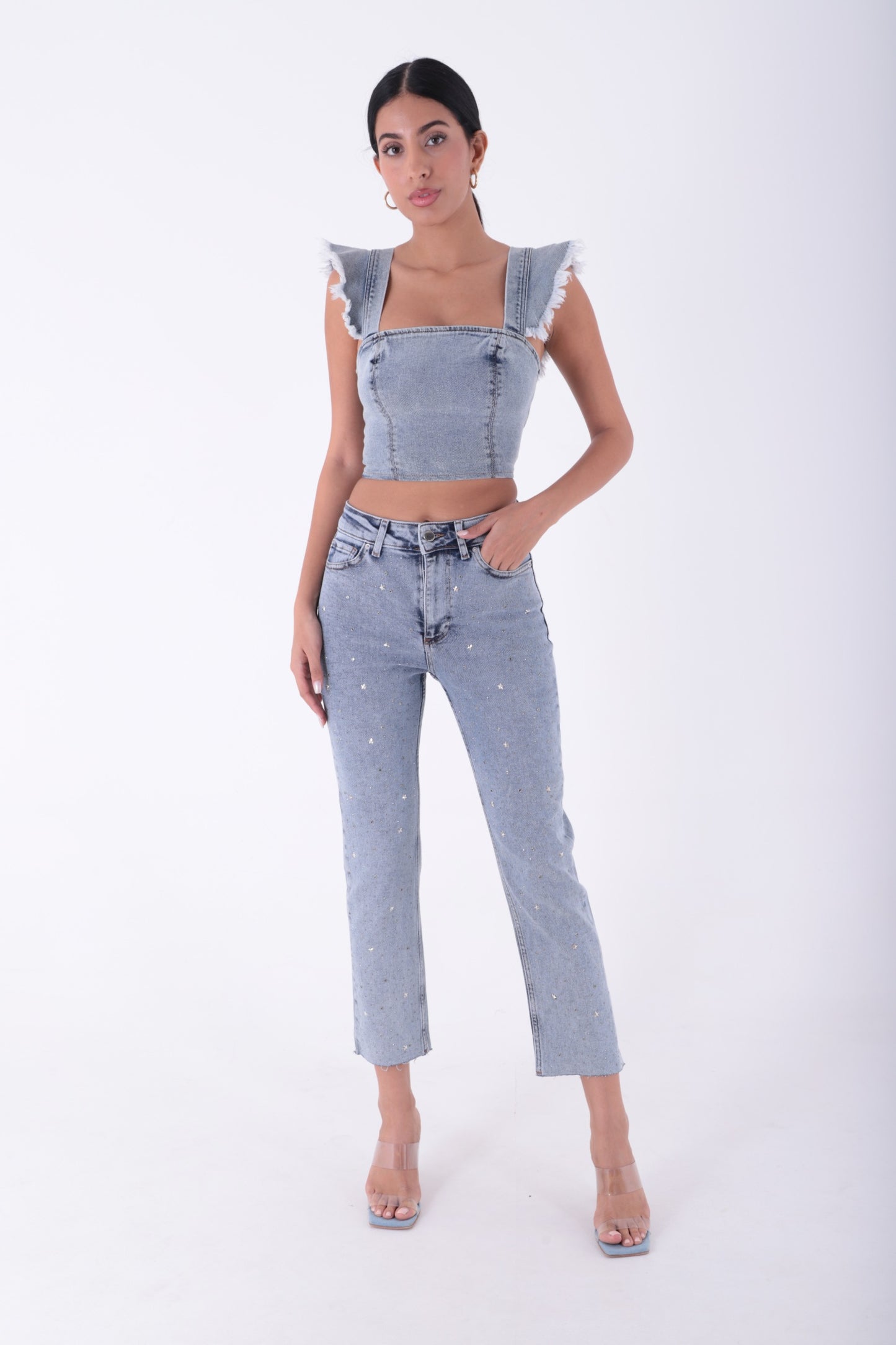 Yıldızlı Mom Fit Dikişsiz Paça Kot Pantolon 1753