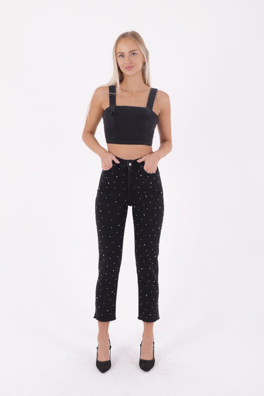 İnci Detaylı Mom Fit Kot Pantolon 1899
