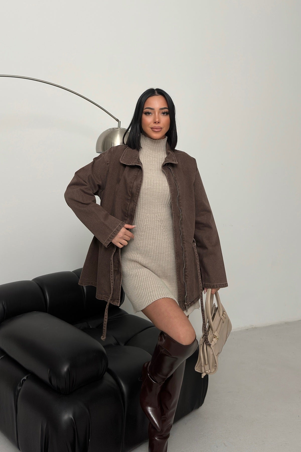 Bel Büzgü Detaylı Kot Ceket 6145