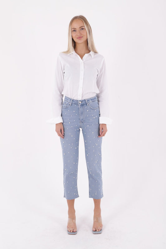 İnci Detaylı Mom Fit Kot Pantolon 1899