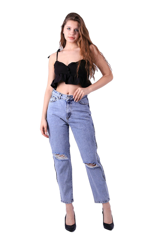 Yanı Fermuarlı Mom Kot Pantolon 717