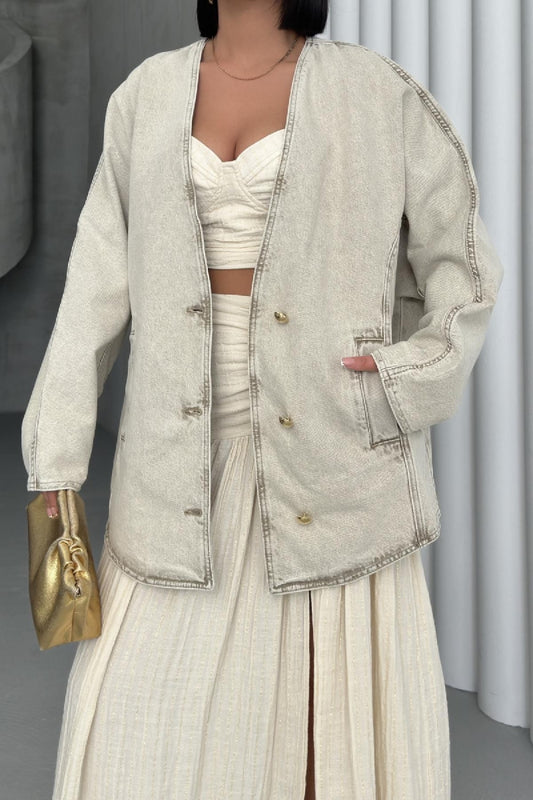 Oversıze Yarasa Kollu Kot Ceket 6059