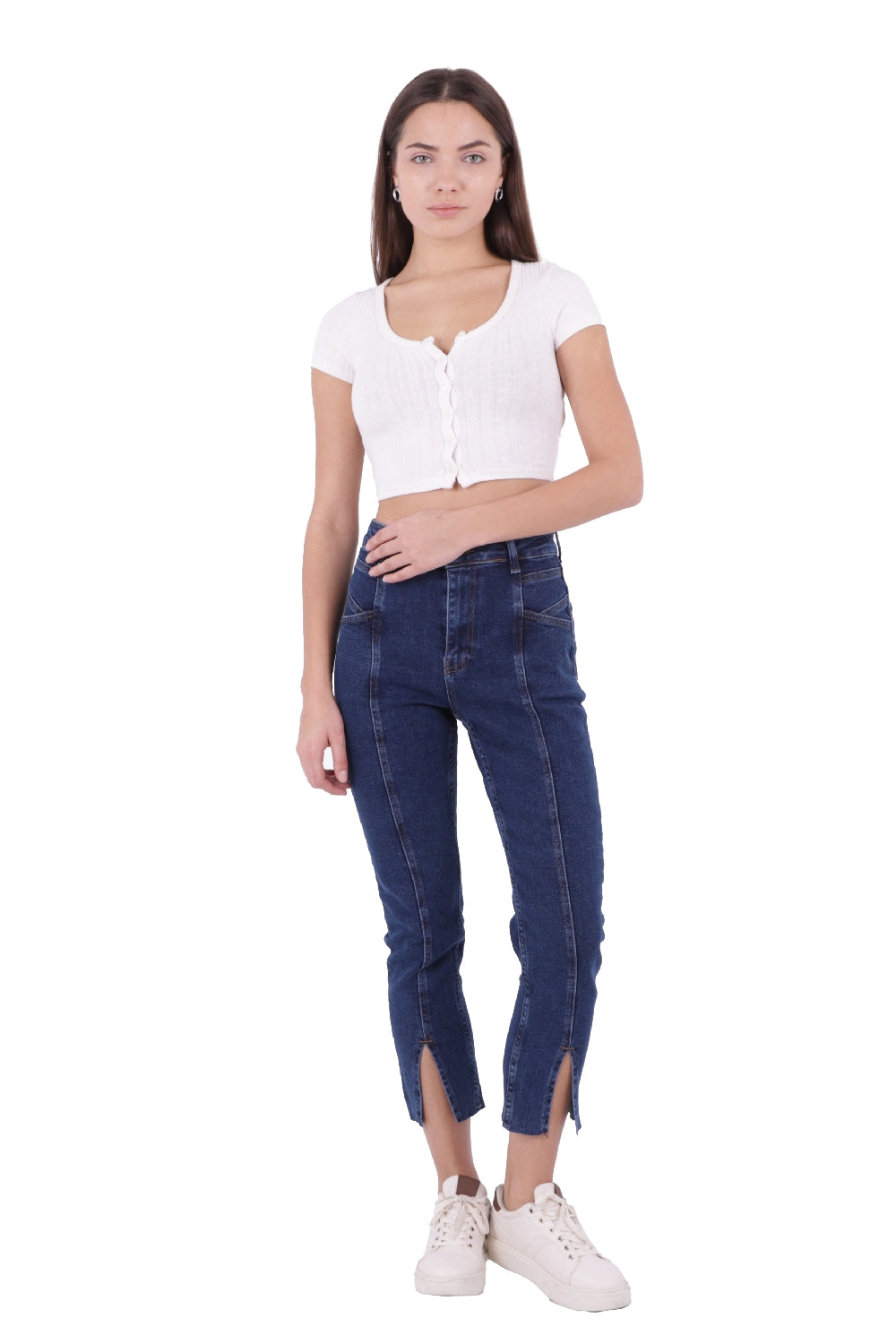 Parçalı Önü Yırtmaçlı Dikişsiz Paça Pantolon 1743