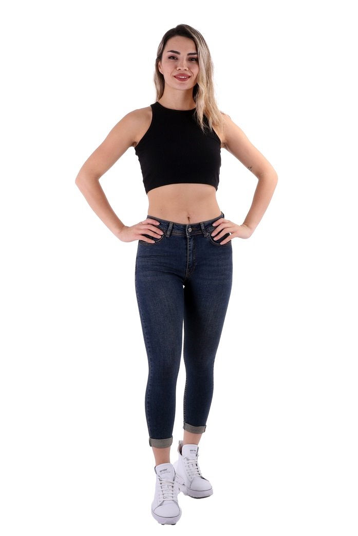 Duble Paça Skinny Kısa Boy Kot Pantolon 820