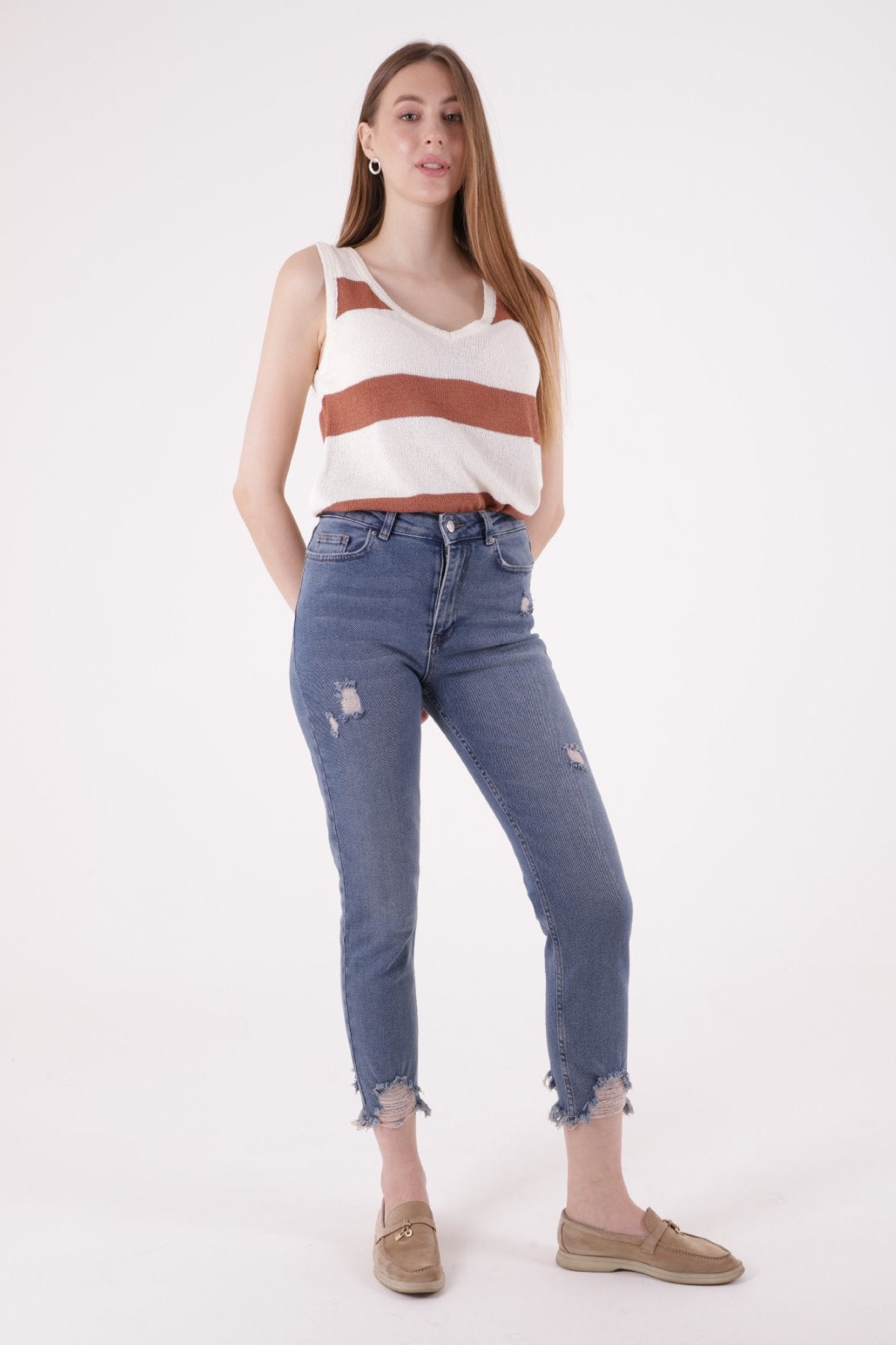 Paçası Mom Fit Kot Pantolon 884