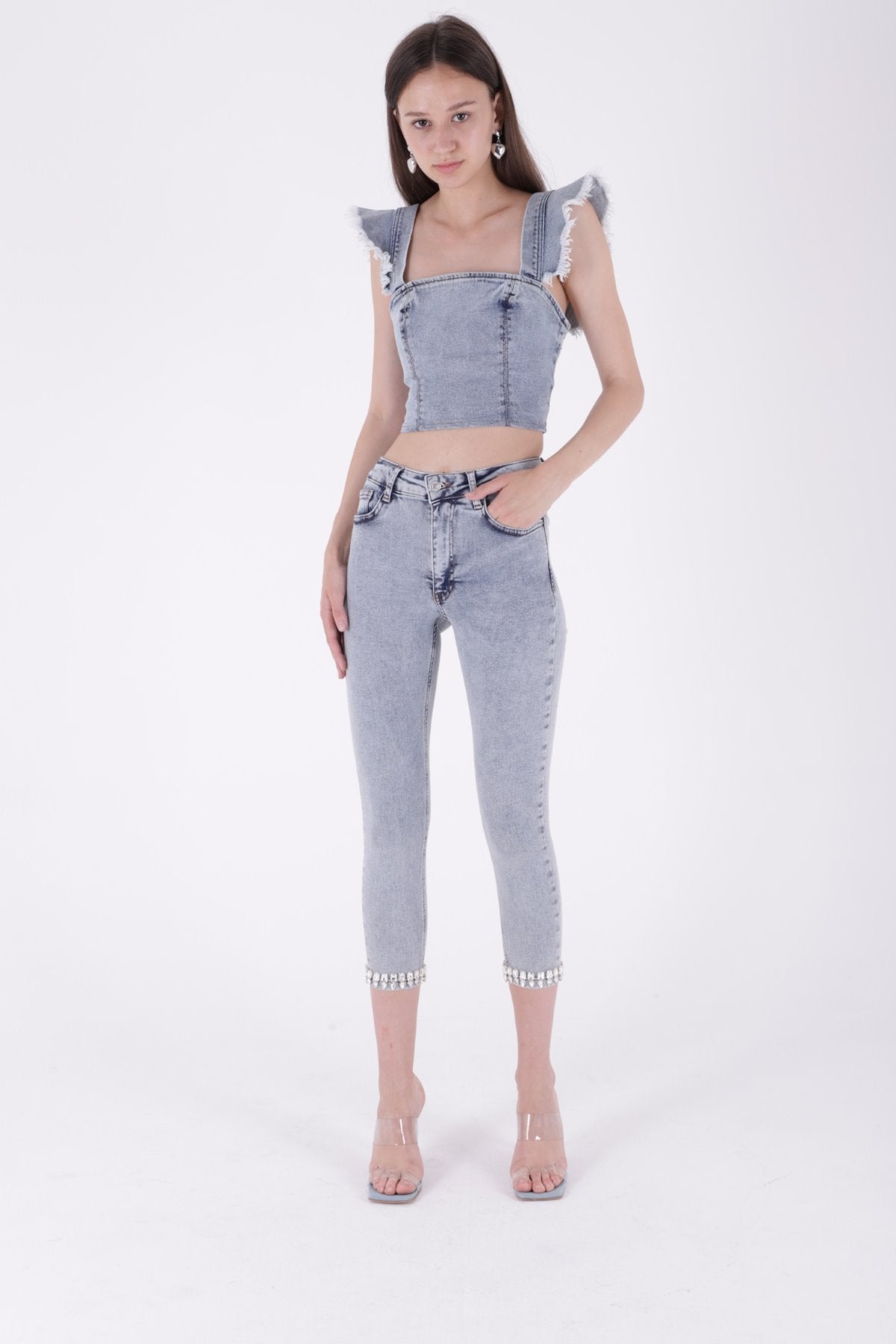 Paçası Taşlı Skinny Kot Pantolon 7037
