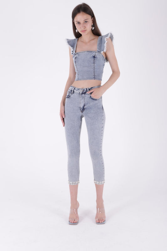 Paçası Taşlı Skinny Kot Pantolon 7037