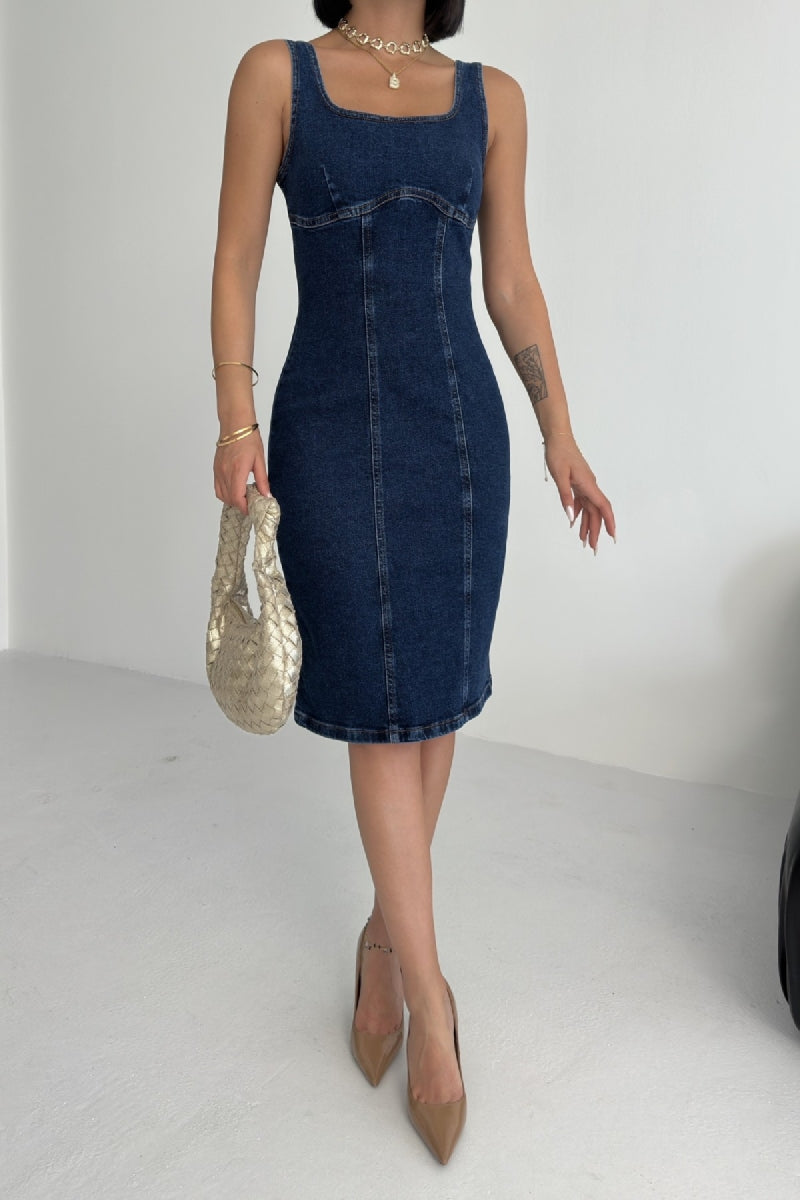 Askılı Fermuarlı Midi Elbise 3051