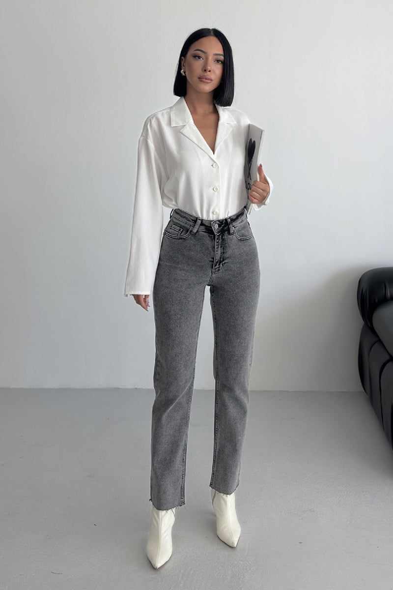 Dikişsiz Paça Mom Fit Kot Pantolon 764